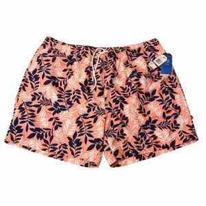 Nautica Men’s Coral & Navy Leaf Print Swim Trunks XXL